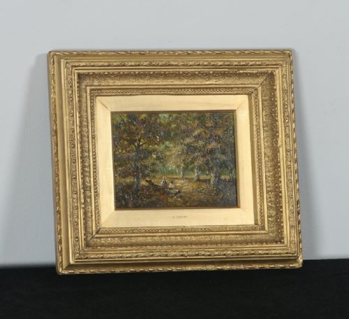 fig 2. Antique English Small Oil Painting of Autumnal Forest Country Scene Attributable to Joseph Thors (Circa 1870)