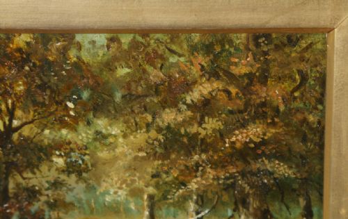 fig 6. Antique English Small Oil Painting of Autumnal Forest Country Scene Attributable to Joseph Thors (Circa 1870)