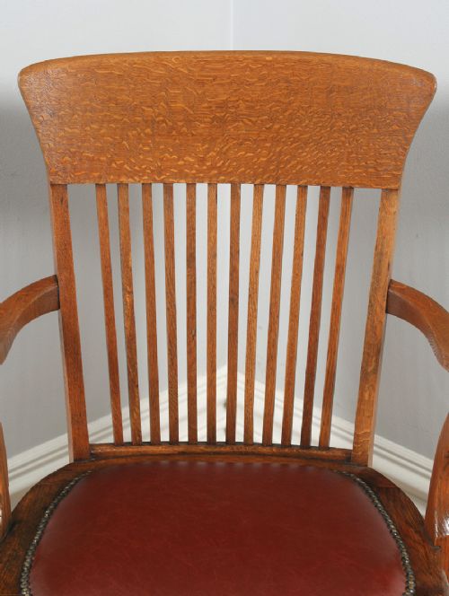 fig 4. Antique English Edwardian Oak & Leather Revolving Office Desk Arm Chair (Circa 1910)