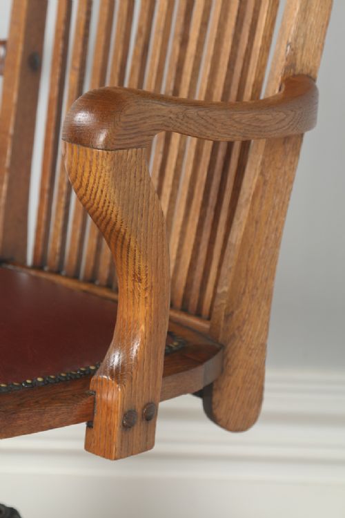 fig 5. Antique English Edwardian Oak & Leather Revolving Office Desk Arm Chair (Circa 1910)
