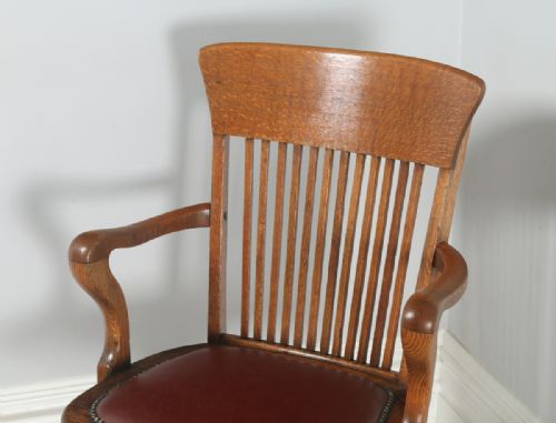 fig 6. Antique English Edwardian Oak & Leather Revolving Office Desk Arm Chair (Circa 1910)