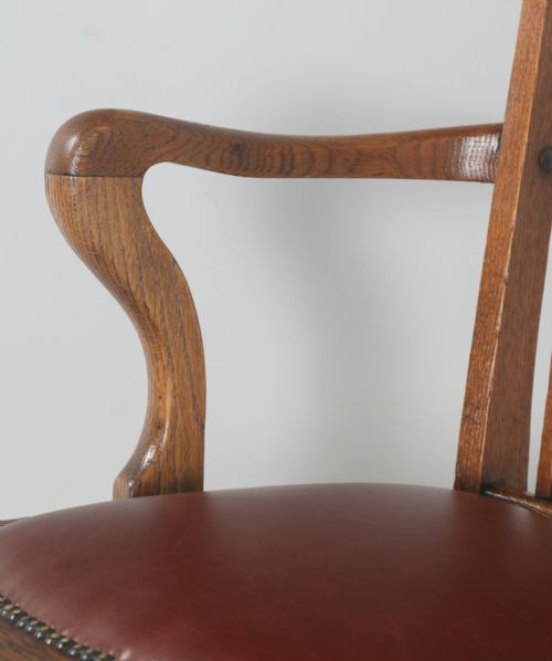 fig 8. Antique English Edwardian Oak & Leather Revolving Office Desk Arm Chair (Circa 1910)