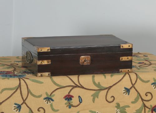 fig 1. Antique Victorian Colonial Campaign Mahogany Brass Writing, Jewellery or Sewing Box (Circa 1860)