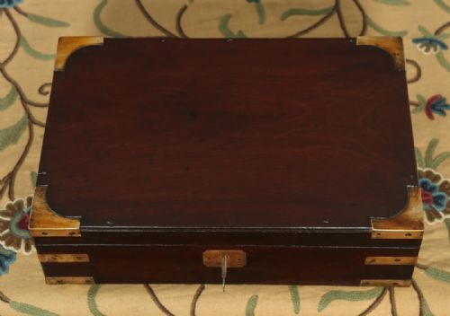 fig 6. Antique Victorian Colonial Campaign Mahogany Brass Writing, Jewellery or Sewing Box (Circa 1860)