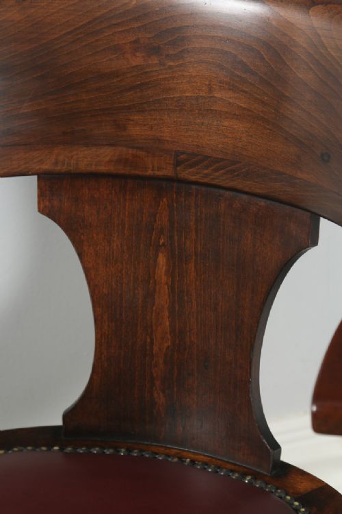 fig 2. Antique English Edwardian Beech & Burgundy Red Leather Revolving Office Desk Arm Chair (Circa 1920)