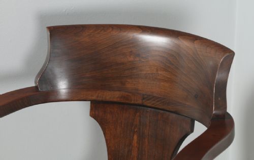 fig 6. Antique English Edwardian Beech & Burgundy Red Leather Revolving Office Desk Arm Chair (Circa 1920)