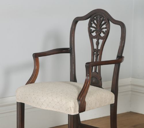 fig 2. Antique English Pair of Georgian Hepplewhite Style Mahogany Library Office Desk Carver Arm Side Chairs (Circa 1910)