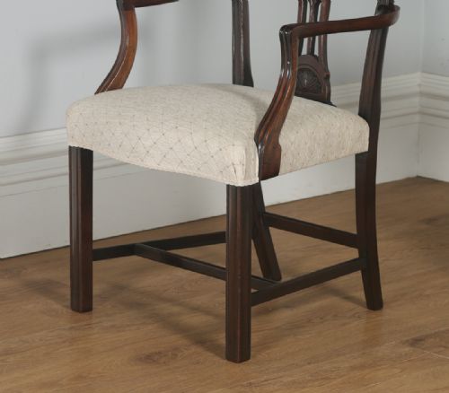 fig 3. Antique English Pair of Georgian Hepplewhite Style Mahogany Library Office Desk Carver Arm Side Chairs (Circa 1910)