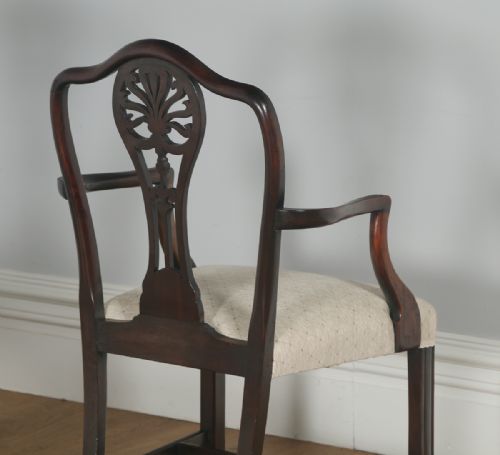 fig 4. Antique English Pair of Georgian Hepplewhite Style Mahogany Library Office Desk Carver Arm Side Chairs (Circa 1910)