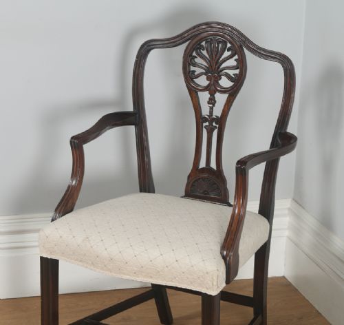 fig 7. Antique English Pair of Georgian Hepplewhite Style Mahogany Library Office Desk Carver Arm Side Chairs (Circa 1910)