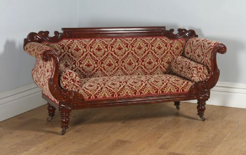 Antique English Victorian Mahogany Upholstered Double Ended Couch Sofa Settee (Circa 1850)