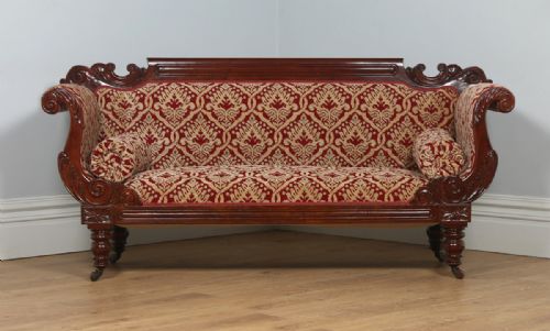fig 1. Antique English Victorian Mahogany Upholstered Double Ended Couch Sofa Settee (Circa 1850)