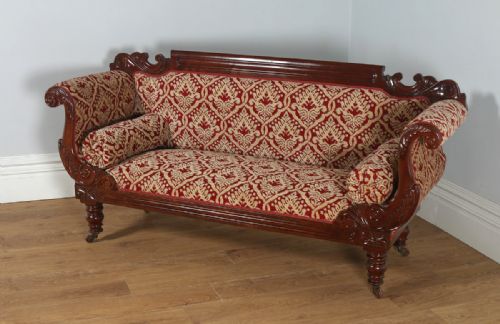 fig 2. Antique English Victorian Mahogany Upholstered Double Ended Couch Sofa Settee (Circa 1850)