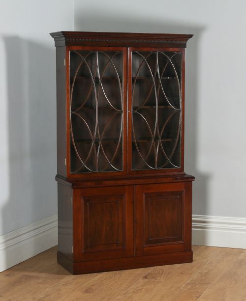 fig 1. Antique English Georgian Style Mahogany Glazed Bookcase Cupboard (Circa 1900)
