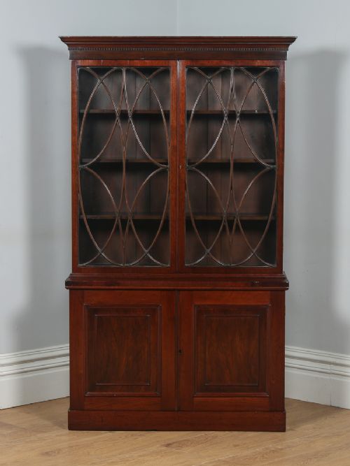 fig 2. Antique English Georgian Style Mahogany Glazed Bookcase Cupboard (Circa 1900)