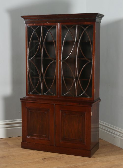 fig 3. Antique English Georgian Style Mahogany Glazed Bookcase Cupboard (Circa 1900)