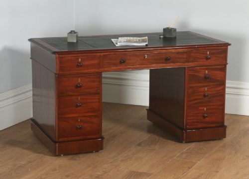 Antique English Victorian Mahogany & Leather 4ft 6” Pedestal Office Desk (Circa 1860)