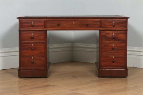fig 2. Antique English Victorian Mahogany & Leather 4ft 6” Pedestal Office Desk (Circa 1860)