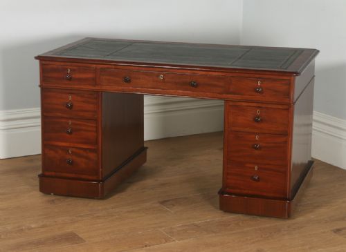fig 3. Antique English Victorian Mahogany & Leather 4ft 6” Pedestal Office Desk (Circa 1860)