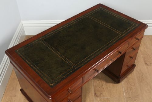 fig 4. Antique English Victorian Mahogany & Leather 4ft 6” Pedestal Office Desk (Circa 1860)
