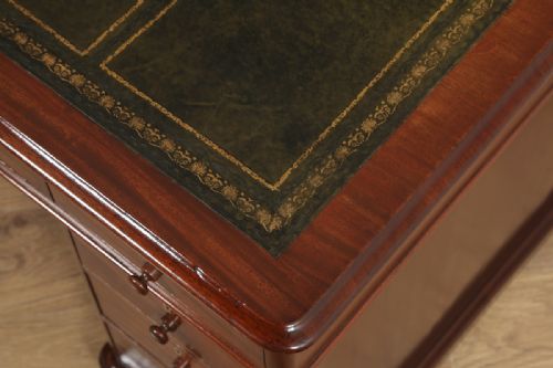 fig 6. Antique English Victorian Mahogany & Leather 4ft 6” Pedestal Office Desk (Circa 1860)