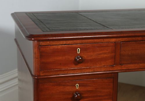 fig 7. Antique English Victorian Mahogany & Leather 4ft 6” Pedestal Office Desk (Circa 1860)