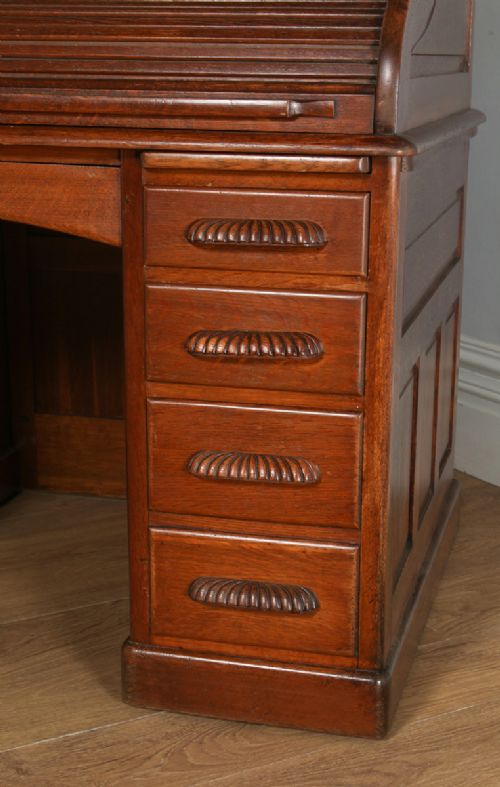 fig 5. Antique English Edwardian Oak Angus Roll Top Pedestal Office Desk (Circa 1900)
