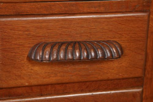 fig 6. Antique English Edwardian Oak Angus Roll Top Pedestal Office Desk (Circa 1900)
