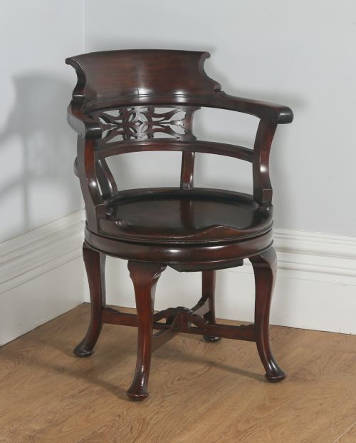 Antique English Victorian Mahogany Revolving Office Desk Arm Chair (Circa 1880)