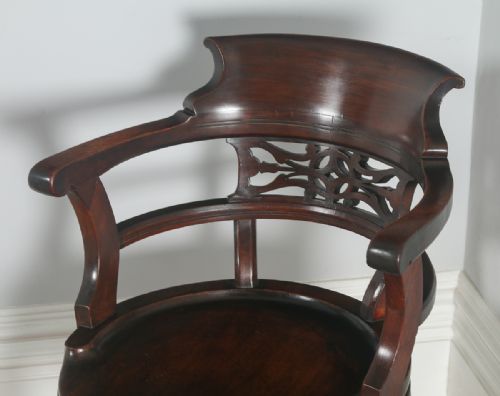 fig 4. Antique English Victorian Mahogany Revolving Office Desk Arm Chair (Circa 1880)