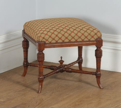 Antique English Victorian Walnut Upholstered Foot Stool Poof (Circa 1890)