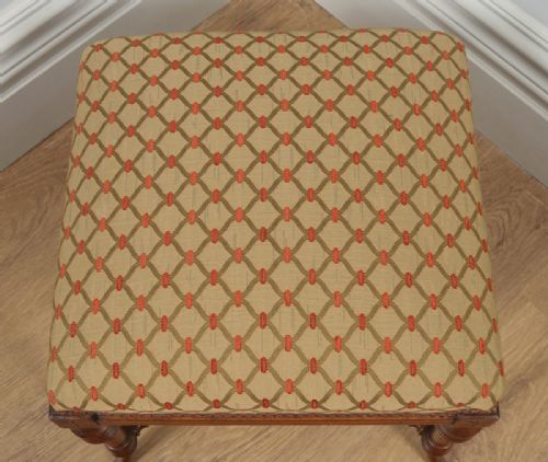 fig 4. Antique English Victorian Walnut Upholstered Foot Stool Poof (Circa 1890)