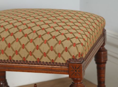 fig 7. Antique English Victorian Walnut Upholstered Foot Stool Poof (Circa 1890)