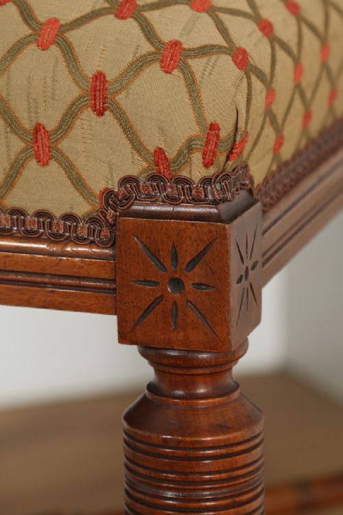 fig 8. Antique English Victorian Walnut Upholstered Foot Stool Poof (Circa 1890)