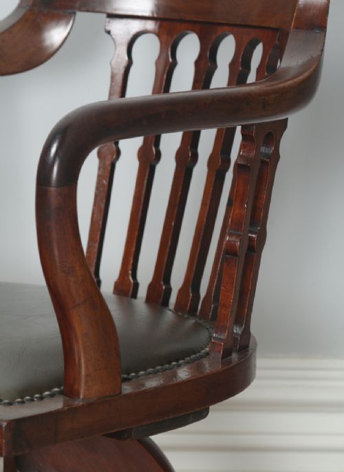 fig 5. Antique English Victorian Mahogany & Leather Revolving Office Desk Arm Chair by James Schoolbred & Co. (Circa 1880)