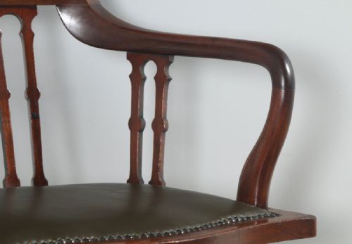 fig 6. Antique English Victorian Mahogany & Leather Revolving Office Desk Arm Chair by James Schoolbred & Co. (Circa 1880)