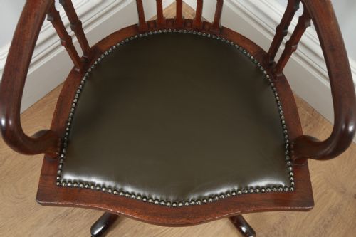 fig 7. Antique English Victorian Mahogany & Leather Revolving Office Desk Arm Chair by James Schoolbred & Co. (Circa 1880)
