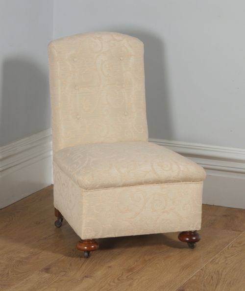 Antique English Victorian Walnut Howard & Sons Style Button Upholstered Nursing / Occasional Chair (Circa 1850)