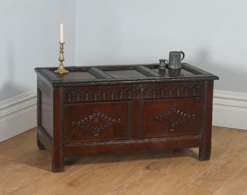 Antique English Charles I West Country Gloucestershire Oak Joined Coffer Chest / Coffer (Circa 1650)