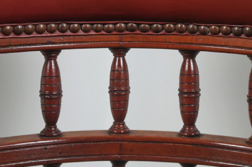 fig 1. Antique English Victorian Walnut Burgundy Red Leather Office Desk Arm Chair (Circa 1880)