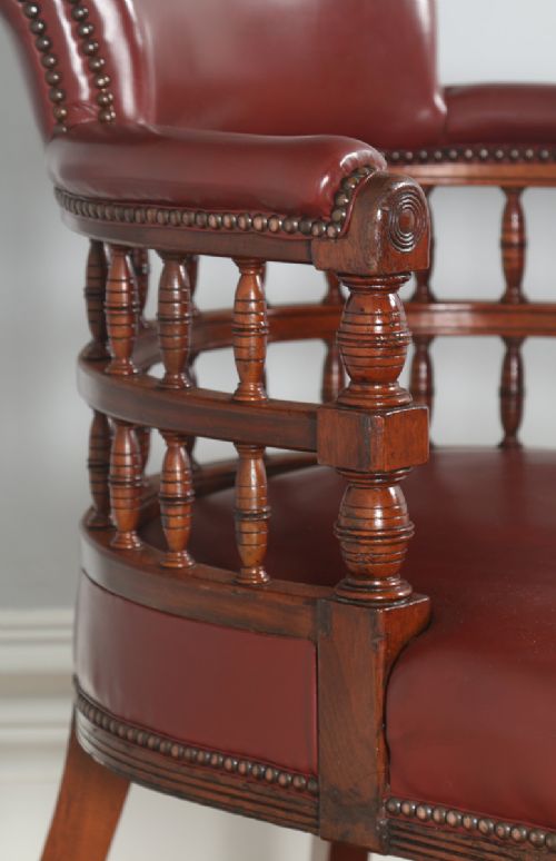 fig 2. Antique English Victorian Walnut Burgundy Red Leather Office Desk Arm Chair (Circa 1880)