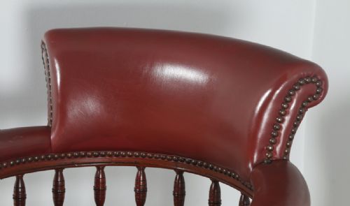 fig 6. Antique English Victorian Walnut Burgundy Red Leather Office Desk Arm Chair (Circa 1880)