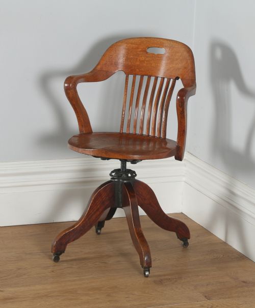 fig 2. Antique Edwardian Oak Revolving Swivel Office Desk Arm Chair (Circa 1900)