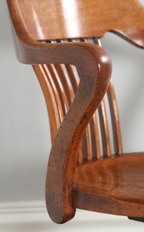 fig 5. Antique Edwardian Oak Revolving Swivel Office Desk Arm Chair (Circa 1900)
