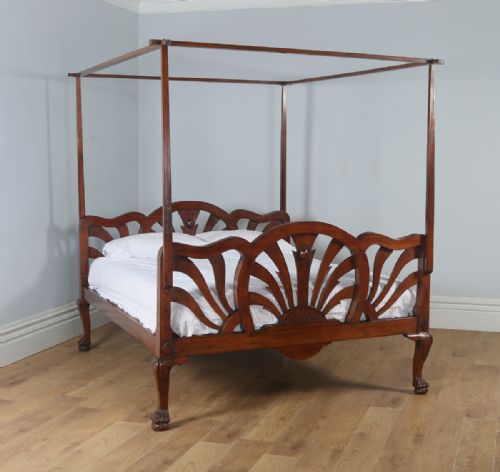 Antique 5ft King Size Art Deco Colonial Raj Mahogany Four Poster Bed (Circa 1920)