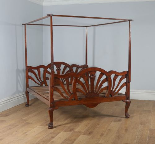 fig 3. Antique 5ft King Size Art Deco Colonial Raj Mahogany Four Poster Bed (Circa 1920)