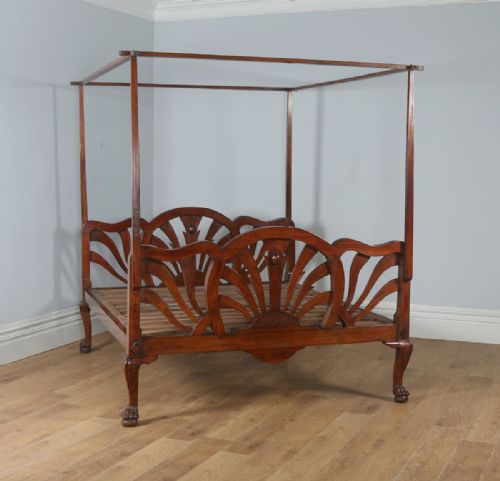 fig 4. Antique 5ft King Size Art Deco Colonial Raj Mahogany Four Poster Bed (Circa 1920)