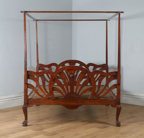 fig 5. Antique 5ft King Size Art Deco Colonial Raj Mahogany Four Poster Bed (Circa 1920)