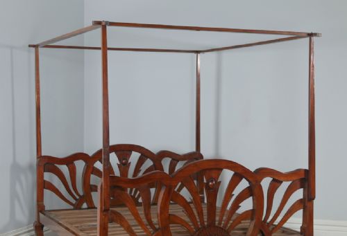 fig 6. Antique 5ft King Size Art Deco Colonial Raj Mahogany Four Poster Bed (Circa 1920)