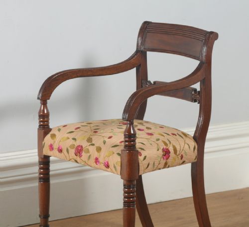 fig 2. Antique English Pair of Georgian Sheraton Regency Mahogany Library Office Desk Carver Arm Side Chairs (Circa 1820)
